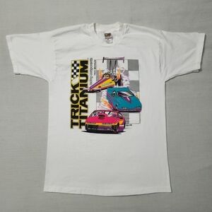 Vintage 1992 Trick Titanium Drag Racing Graphic Print Heavy Cotton Tshirt sz L